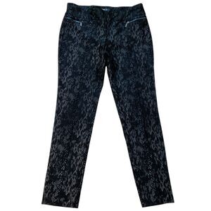 Style & Co Womens Pants sz L Black Illusion Lace Print Pull On Straight x30"insm